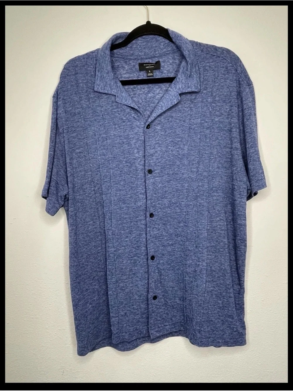 Banana Republic Pintuck Shirt Mens Large Blue Linen Blend Camp Collar Button Up